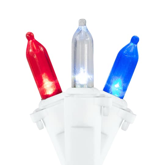 32737508 50-Count Red White Blue 4th of July LED Mini Light Set, 15.5 ft. White Wire